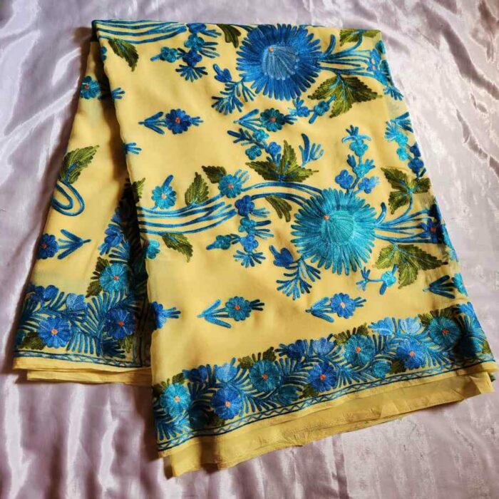 Yellow B Georgette Embroidered Saree