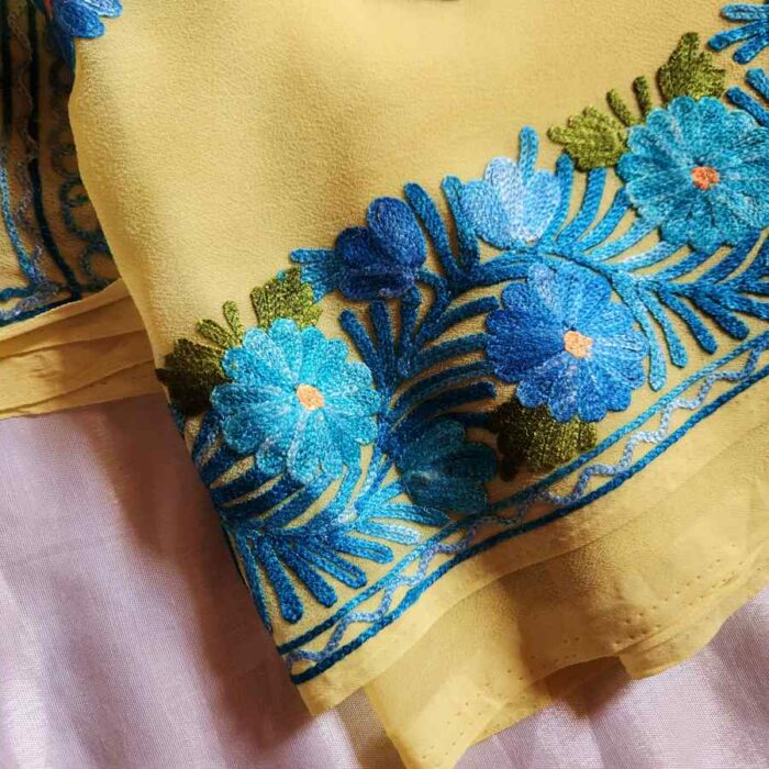 Yellow B Georgette Embroidered Saree - Image 2