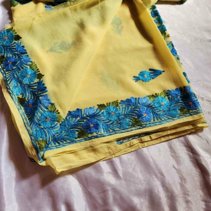 Yellow B Georgette Embroidered Saree - Image 3