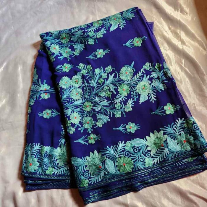 Blue B Georgette Embroidered Saree