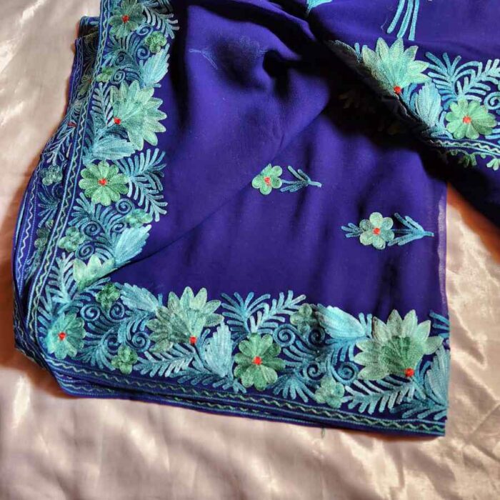 Blue B Georgette Embroidered Saree - Image 3