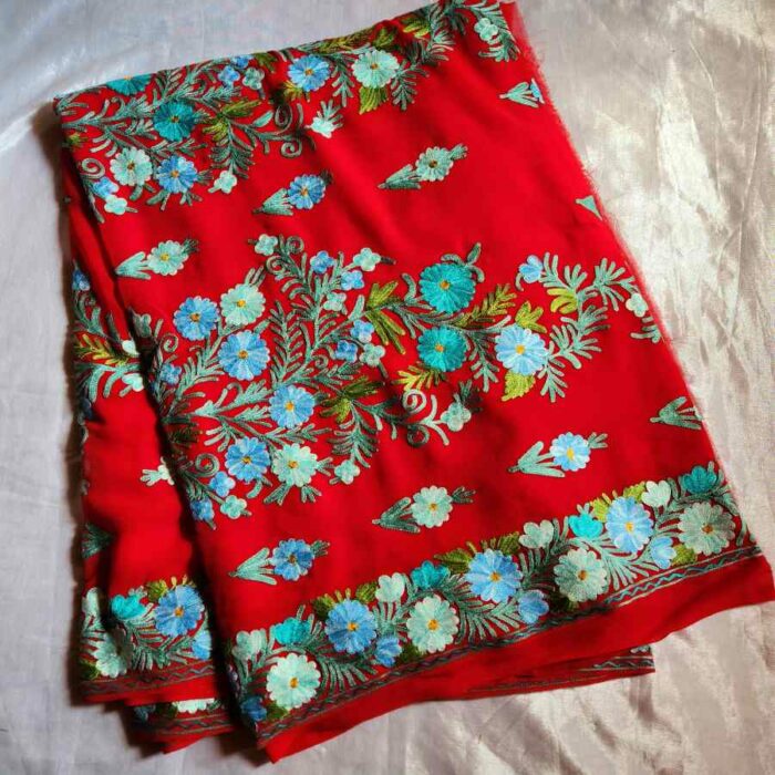 Red Georgette Embroidered Saree