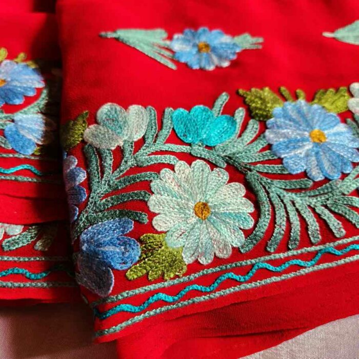 Red Georgette Embroidered Saree - Image 2