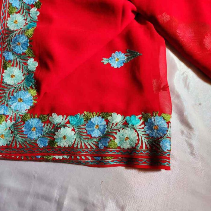 Red Georgette Embroidered Saree - Image 3