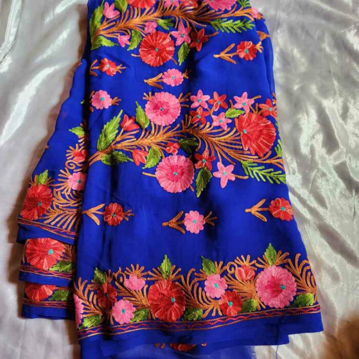 Blue Georgette Embroidered Saree
