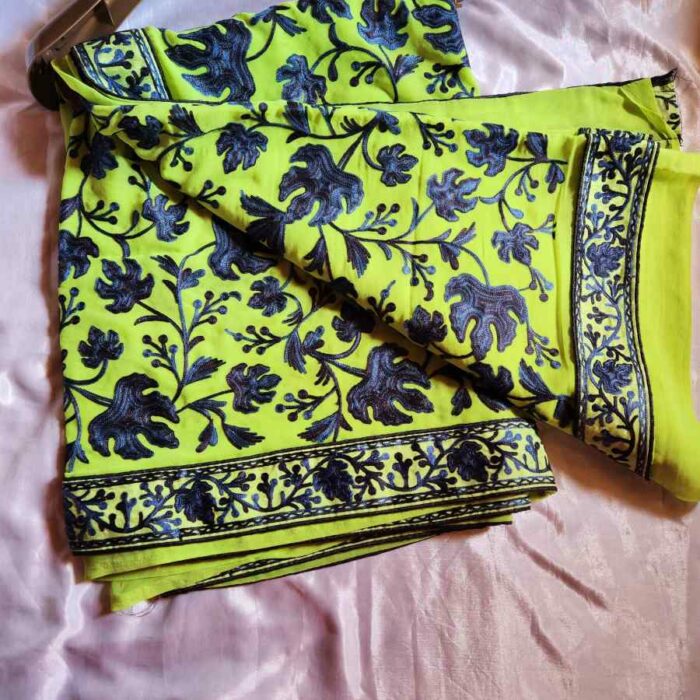 Green Georgette All over Aari Embroidered Saree