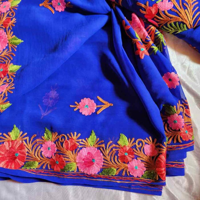 Blue Georgette Embroidered Saree - Image 3