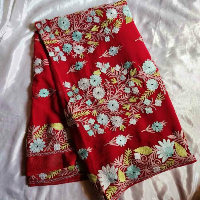 Maroon B Georgette Embroidered Saree