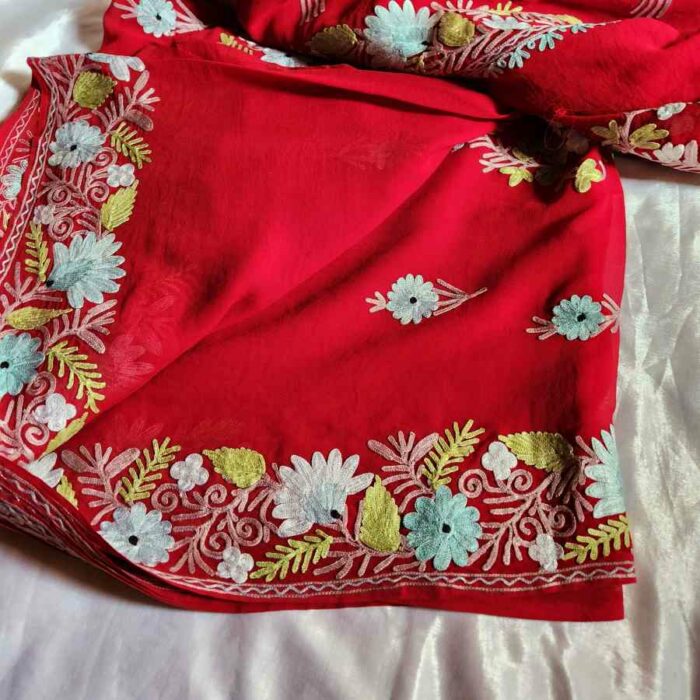 Maroon B Georgette Embroidered Saree - Image 3