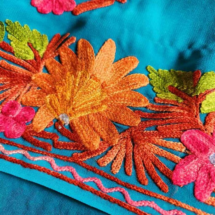 Teal Green Blue Georgette Embroidered Saree - Image 2