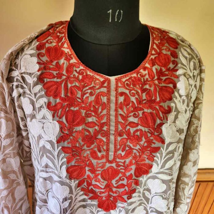 Light Nude Brown Georgette All Over Aari Kurta - Image 4