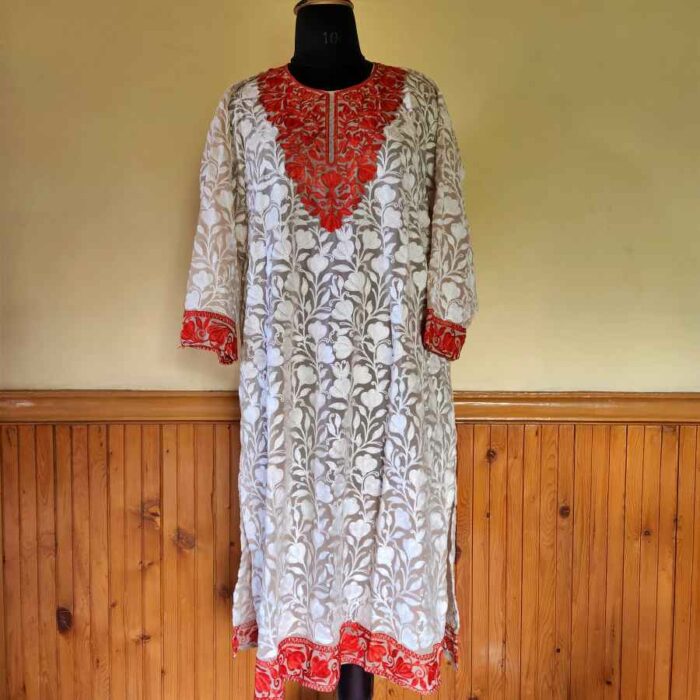 Light Nude Brown Georgette All Over Aari Kurta - Image 3