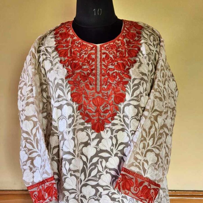 Light Nude Brown Georgette All Over Aari Kurta