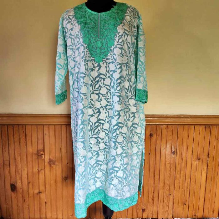 Bluish Green Georgette Kurta With All Over Aari