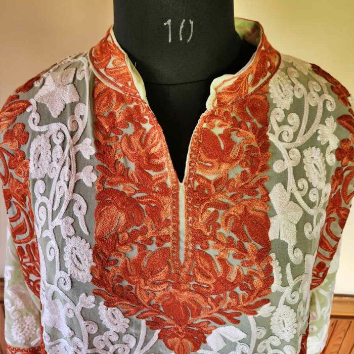 Sear Green Designer Georgette Kurta With All Over Aari - Image 3