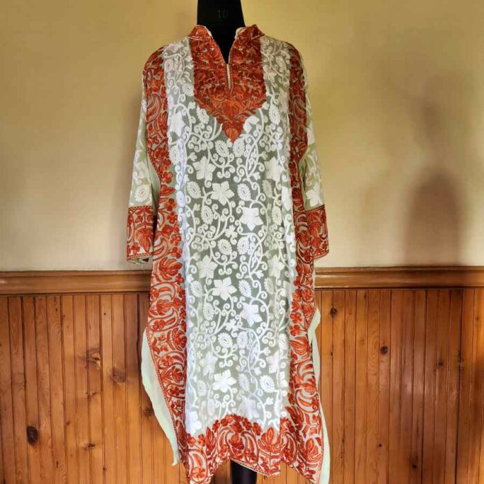 Sear Green Designer Georgette Kurta With All Over Aari