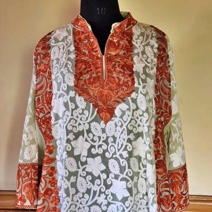 Sear Green Designer Georgette Kurta With All Over Aari - Image 2
