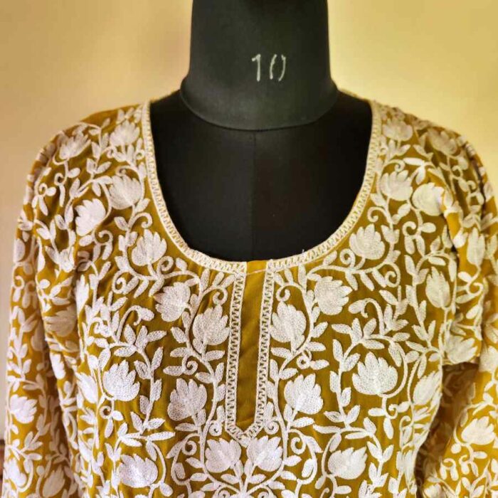 Mustard Georgette All Over Aari Kurta - Image 4