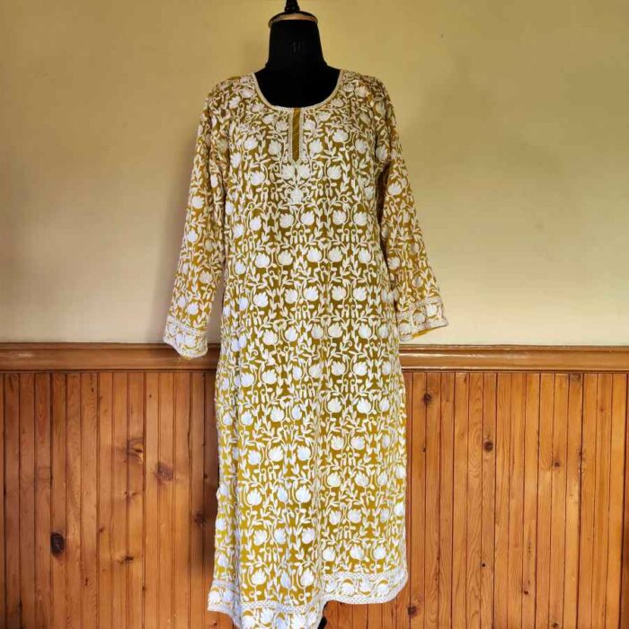 Mustard Georgette All Over Aari Kurta