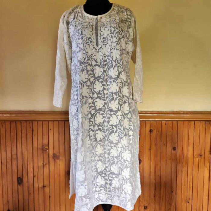 Classy White Georgette All Over Aari Kurta - Image 2
