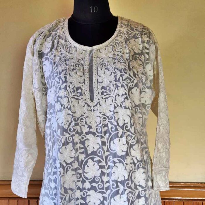 Classy White Georgette All Over Aari Kurta