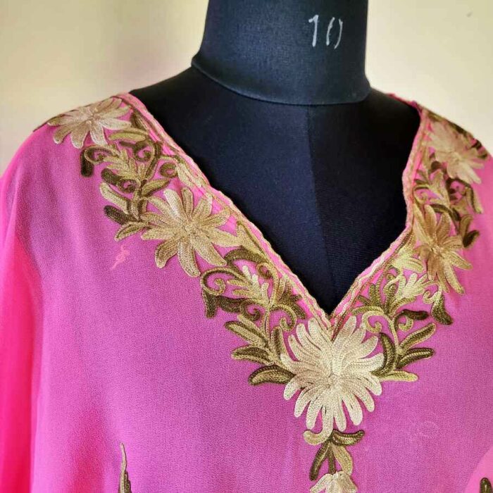 Pink Georgette Aari Work Kaftan L42