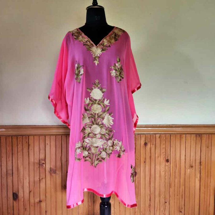 Pink Georgette Aari Work Kaftan L42 - Image 2
