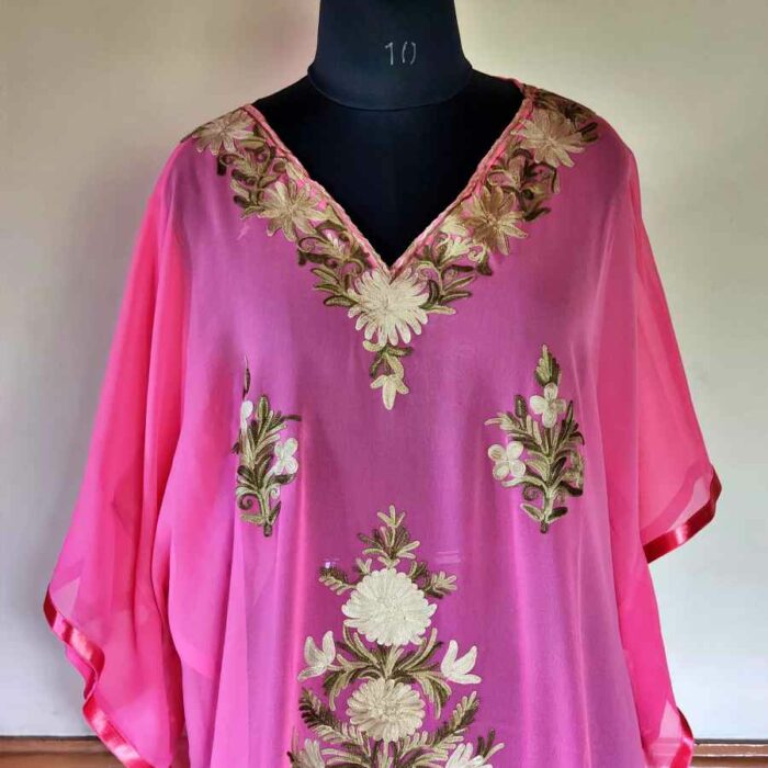 Pink Georgette Aari Work Kaftan L42 - Image 3
