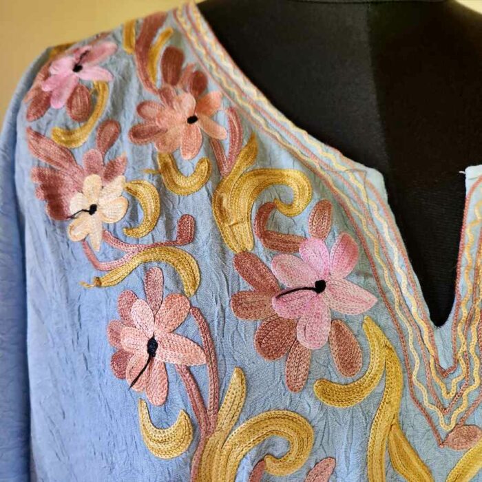 Poweder Blue Posh Crush Cotton Aari Work Kaftan L45