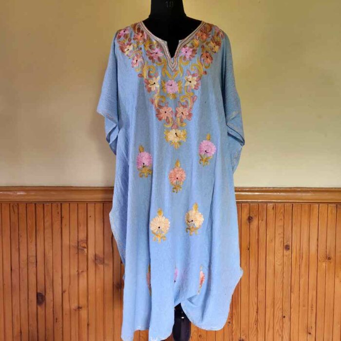 Poweder Blue Posh Crush Cotton Aari Work Kaftan L45 - Image 2