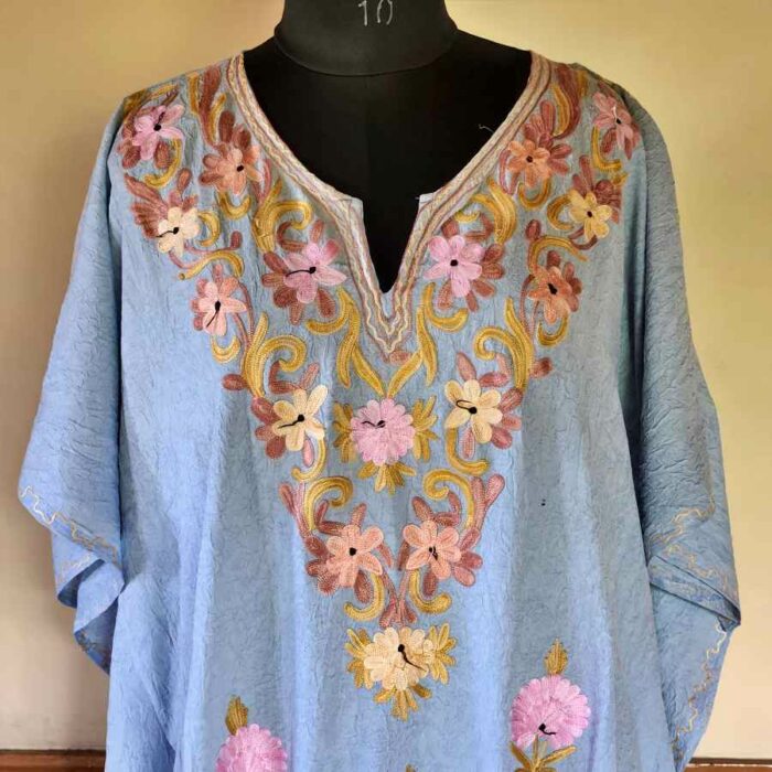 Poweder Blue Posh Crush Cotton Aari Work Kaftan L45 - Image 3