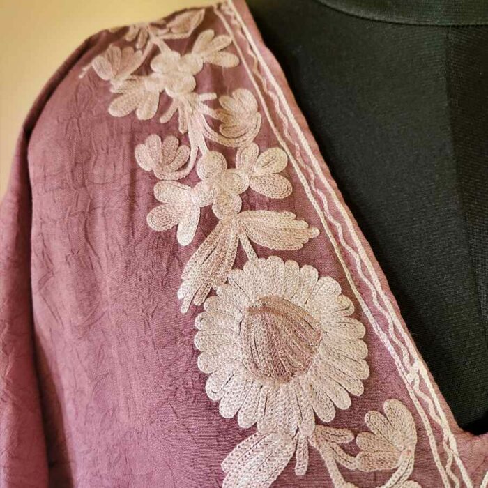 Mauve Pink Crush Cotton Aari Work Kaftan L44