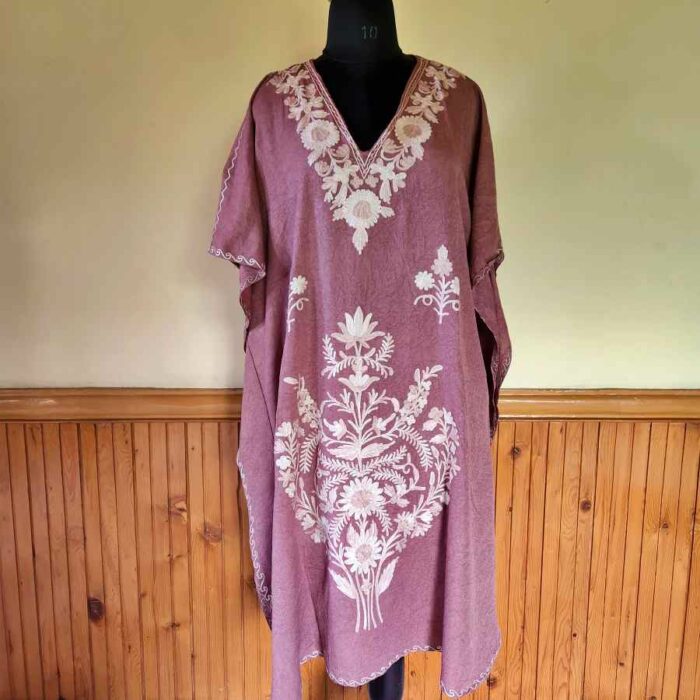 Mauve Pink Crush Cotton Aari Work Kaftan L44 - Image 2