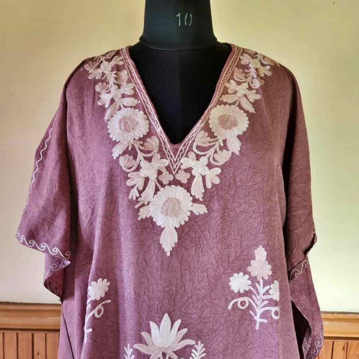 Mauve Pink Crush Cotton Aari Work Kaftan L44 - Image 3
