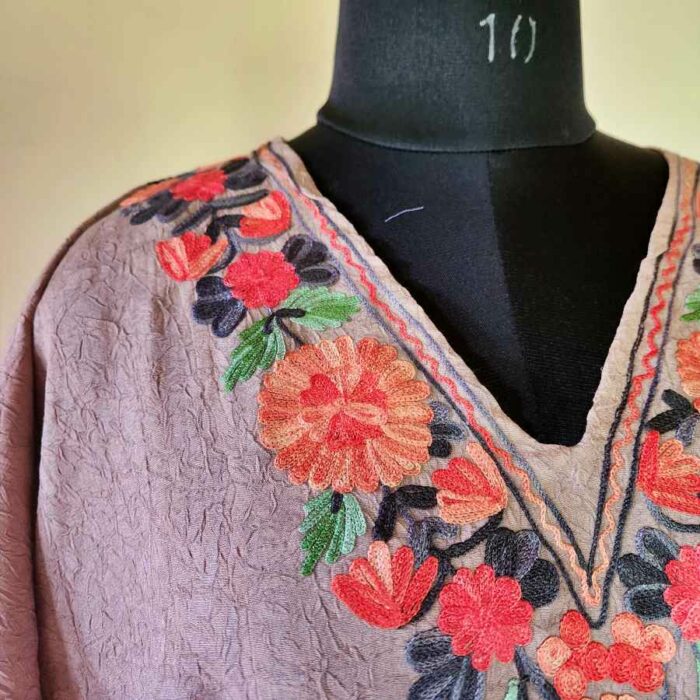 Light brown Crush Cotton Aari Work Kaftan L44