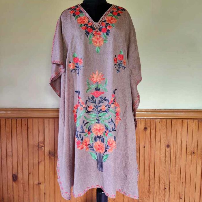Light brown Crush Cotton Aari Work Kaftan L44 - Image 2
