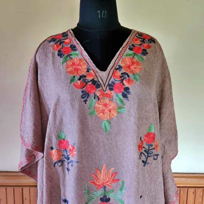 Light brown Crush Cotton Aari Work Kaftan L44 - Image 3