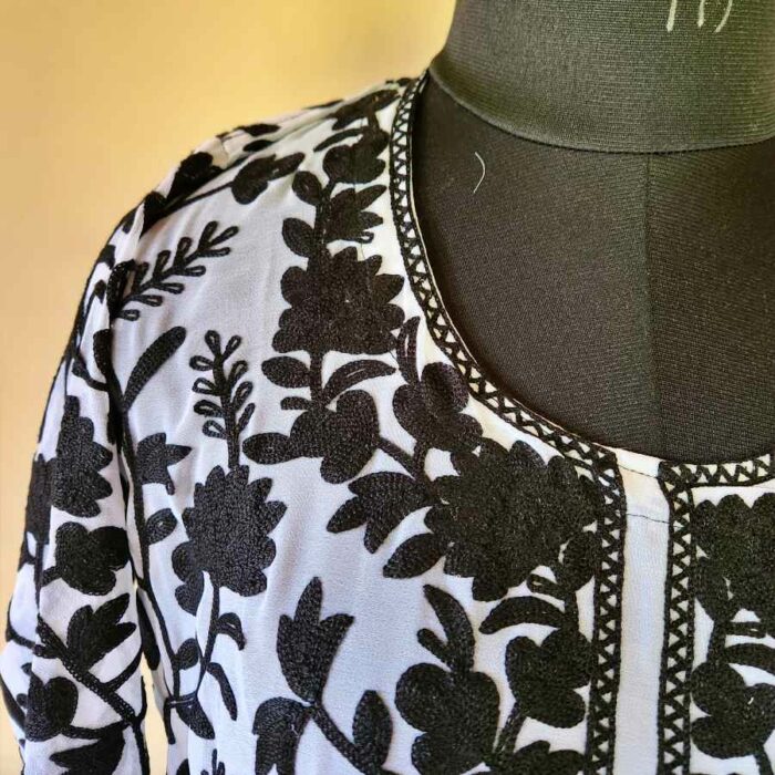 Luxe Black White Georgette All Over Aari Kurta - Image 5
