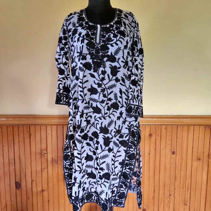 Luxe Black White Georgette All Over Aari Kurta - Image 3