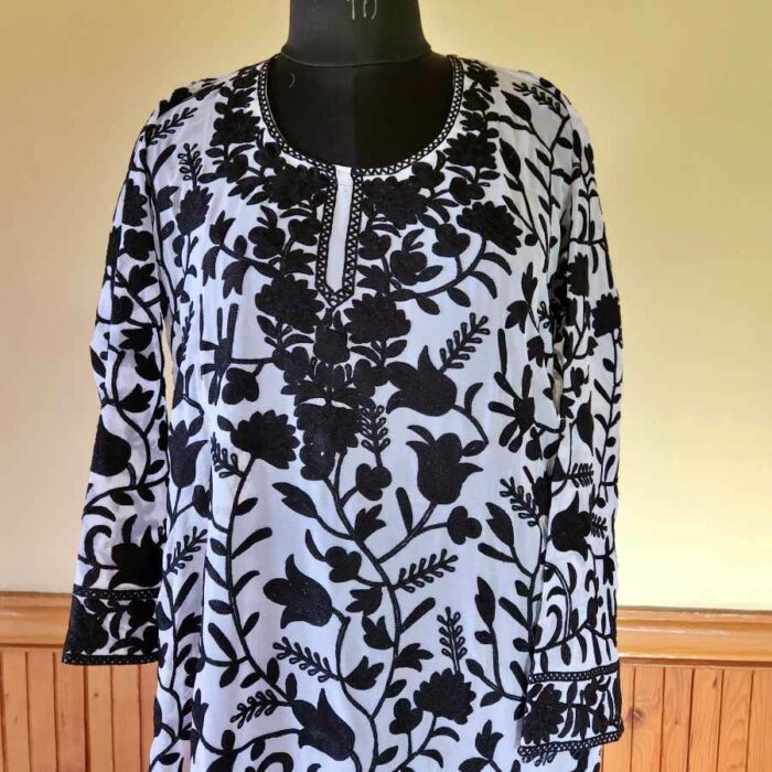 Luxe Black White Georgette All Over Aari Kurta