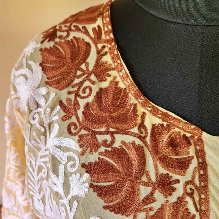 Light Yellow Georgette All Over Aari Kurta - Image 4