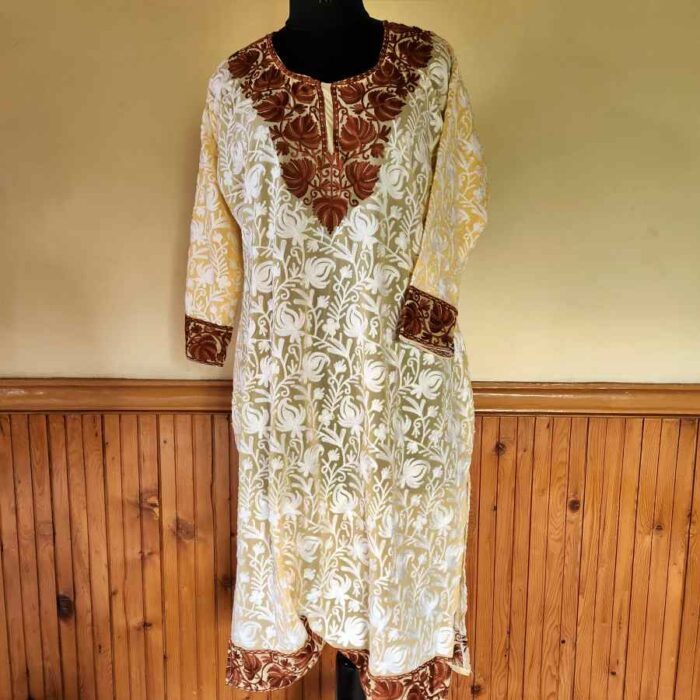 Light Yellow Georgette All Over Aari Kurta - Image 3