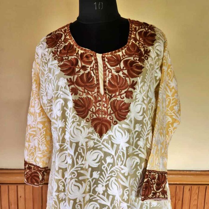 Light Yellow Georgette All Over Aari Kurta