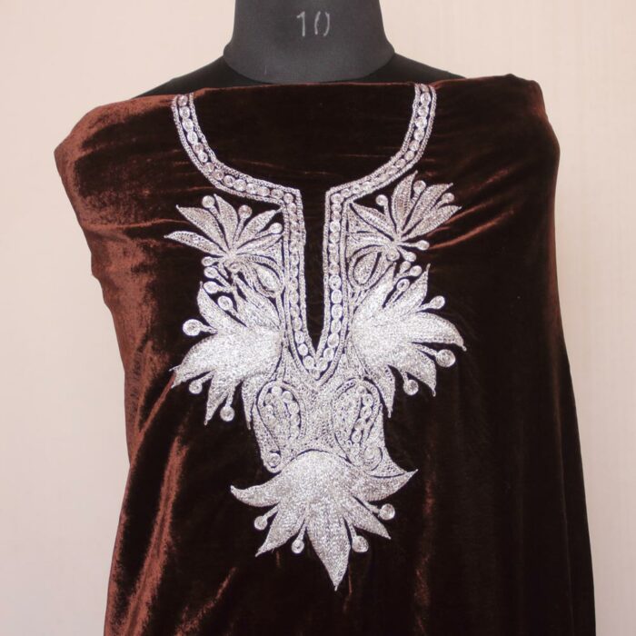 Brown Velvet Shirt Fabric with Tila Work - Image 2