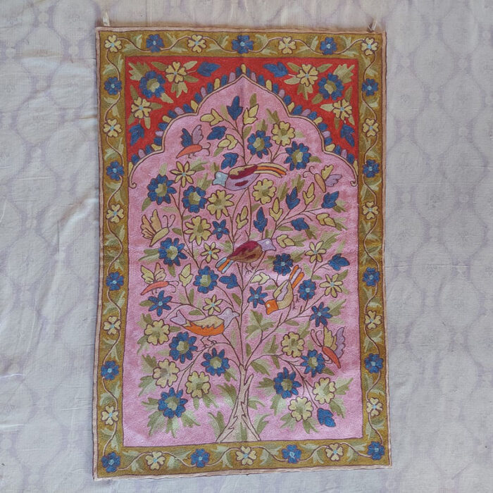 Tree of Life Wall Hanging - Kashmiri Silk Chainstitch Tapestry - Handmade Home Decor - Unique Wall Art - Ethically Sourced