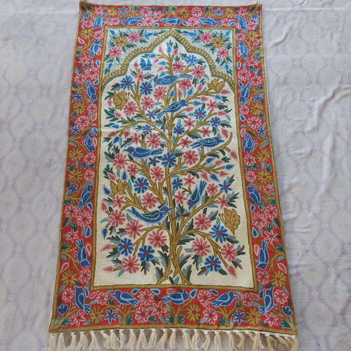 Tree of Life Wall Hanging - Kashmiri Silk Chainstitch Tapestry - 4x2.5