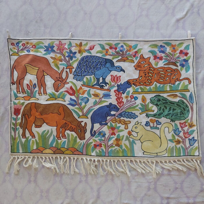 Handmade Silk Kashmiri Wall Hanging with Animal Motifs 3x2 ft