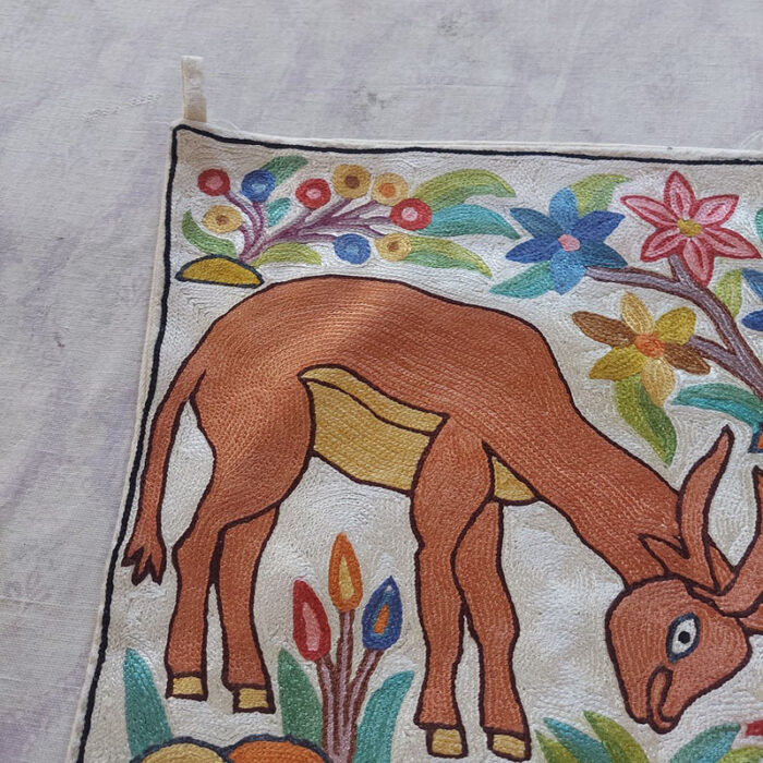 Handmade Silk Kashmiri Wall Hanging with Animal Motifs 3x2 ft - Image 2