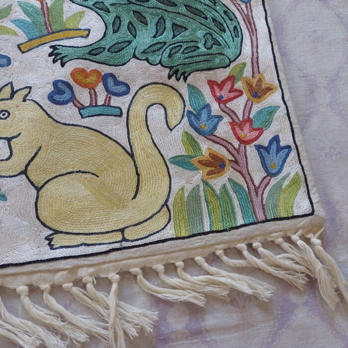 Handmade Silk Kashmiri Wall Hanging with Animal Motifs 3x2 ft - Image 3