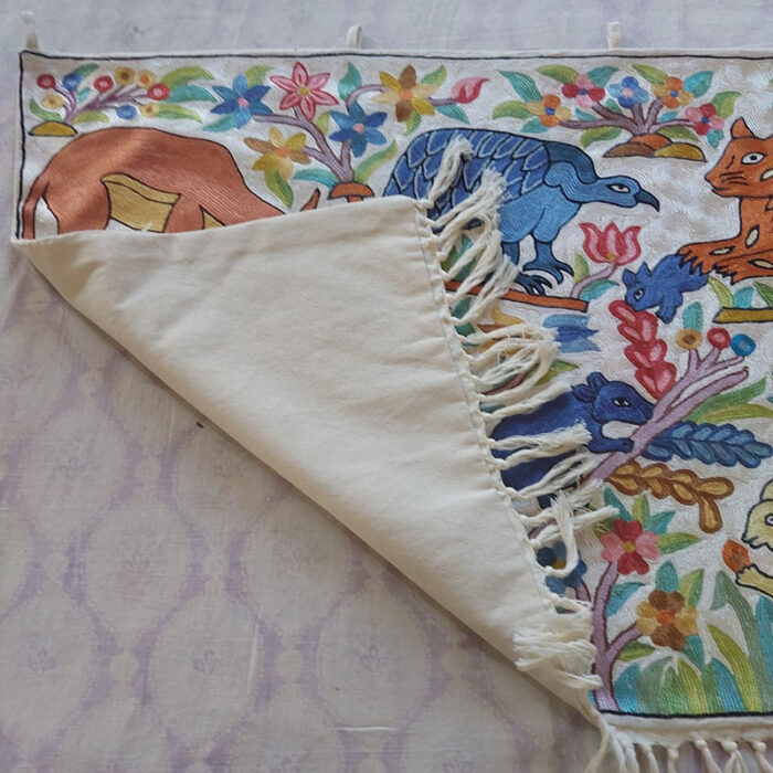 Handmade Silk Kashmiri Wall Hanging with Animal Motifs 3x2 ft - Image 4
